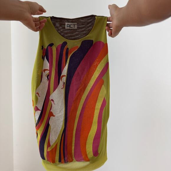 Vintage Italian psychedelic graphic mesh sleeveless top (Medium) - Picture 6 of 8